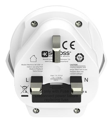 SKROSS World to UK USB, compacte adapterstekker, universele reisadapter, ook geschikt voor krachtige apparaten zoals laptops