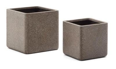 Kave Home Lage Plantenpot 'Minoa' Polystone, Set van 2 stuks, kleur Bruin