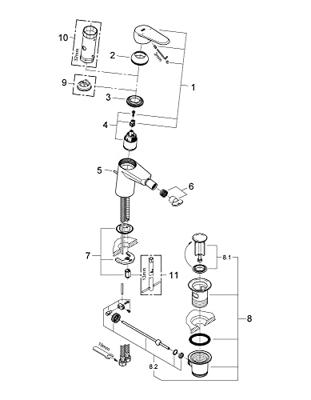 GROHE Eurodisc Cosmopolitan bidetkraan 35mm met waste chroom 33244002