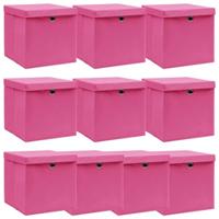 Opbergboxen met deksel 10 st 32x32x32 cm stof roze - thumbnail