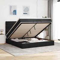 Ottoman bed met matrassen en LED's 200x200cm stof zwart - thumbnail