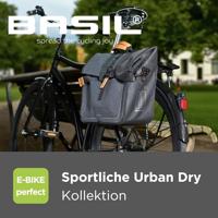 Basil urban dry shopper - waterdichte fietsshopper, vegan leather details, verstelbare sluiting, reflectie, mat zwart - thumbnail
