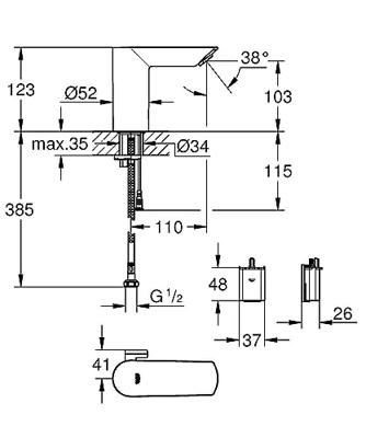 GROHE Bau Cosmopolitan waterbesparende elektronische wastafelkraan met infrarood en menging met batterij 6V chroom 36451000 - thumbnail