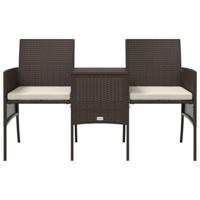 Tuinbank 2-zits met tafel en voetenbanken poly rattan bruin - thumbnail