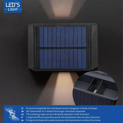 LED&apos;s Light draadloze Solar Buitenlamp met sensor - Schijnt beneden en boven - Wandlamp zonne-energie - Zwart