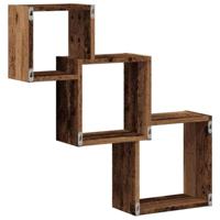 Wandplanken kubus 68x15x68 cm bewerkt hout oud houtkleurig - thumbnail