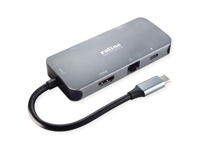 ROLINE USB-C Multiport Docking Station, 4K HDMI, USB-A, USB-C, PD, LAN