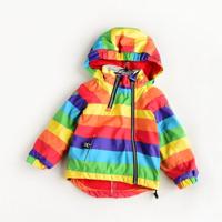 Herfst en winter kinderen fleece regenboog gestreepte diagonale rits Hooded Windbreaker hoogte: 90cm (Multicolor) - thumbnail