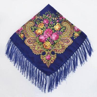 Saffier etnische stijl retro kwast vierkante sjaal bloem patroon hoofddoek sjaal grootte: 90 x 90cm