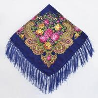 Saffier etnische stijl retro kwast vierkante sjaal bloem patroon hoofddoek sjaal grootte: 90 x 90cm - thumbnail