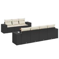 8-delige Loungeset met kussens poly rattan zwart - thumbnail