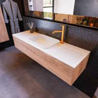 Badkamermeubelset Mondiaz Erin 150 cm met 1 Lade met RIDGE Wastafel Midden Talc met 1 kraangat Greeploos Mat Washed Oak - thumbnail