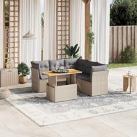 5-delige Loungeset met kussens poly rattan beige - thumbnail