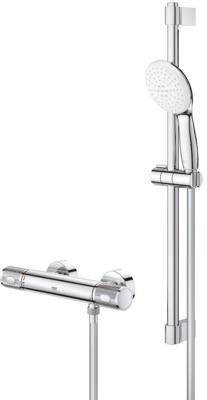 GROHE Grohtherm 1000 Performance Doucheset - thermostatische douchekraan - met rozetten - met glijstangset - 60cm - ronde handdouche - 2 straalsoorten - gladde doucheslang - chroom 34834001 GROHE Grohtherm 1000 Performance Doucheset - thermostatische douchekraan - met rozetten - met glijstangset - 60cm - ronde handdouche - 2 straalsoorten - gladde doucheslang - chroom 34834001