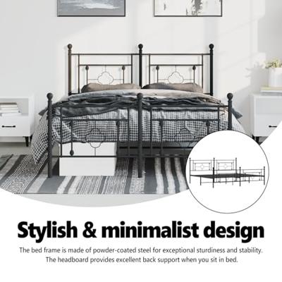 Bedframe met hoofd- en voeteneinde metaal zwart 193x203 cm Bedframe met hoofd- en voeteneinde metaal zwart 193x203 cm