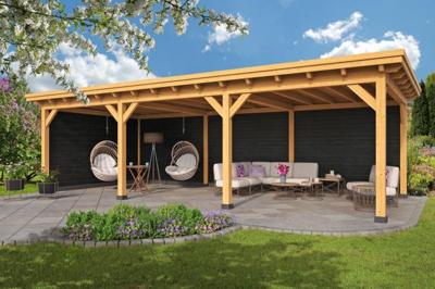 Overkapping plat dak Red Class Wood Odense type 6 XL 793x378 cm - Zwarte wanden- Plat dak- - Tuindeco