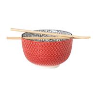 Schaaltje met eetstokjes Amira - rood/zwart - ø15x9 cm - thumbnail
