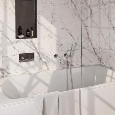Brauer Stripe thermostatische inbouw badkraan met drukknoppen SET 03 met uitloop en staaf handdouche en doucheslang en wandaansluitbocht chroom