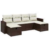 6-delige Loungeset met kussens poly rattan bruin - thumbnail