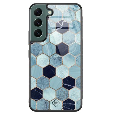 Samsung Galaxy S22 Plus glazen hardcase - Blue cubes