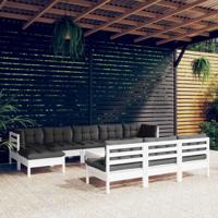 11-delige Loungeset met kussens grenenhout wit - thumbnail