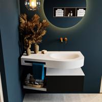 MONDIAZ RIVA 100cm badmeubel onderkast / planchet kleur Urban met 1 lade. Wastafel DULCET rechts 0 kraangaten kleur Talc. - thumbnail