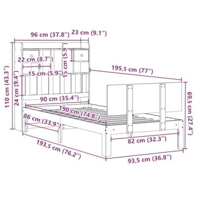 Bed met boekenkast zonder matras massief grenenhout 90x190 cm