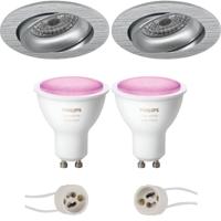 Pragmi Delton Pro - Inbouw Rond - Mat Zilver - Kantelbaar - Ø82mm - Philips Hue - LED Spot Set GU10 - White and Color Ambiance - Bluetooth - thumbnail