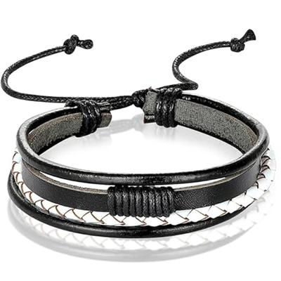 Heren armband Leer Zwart Wit Verstelbaar Touw Multi armband
