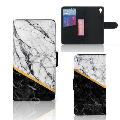 Sony Xperia Z3 | Bookcase | Marmer Wit Zwart - Origineel Cadeau Man Sony Xperia Z3 | Bookcase | Marmer Wit Zwart - Origineel Cadeau Man