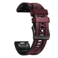 By Qubix - leer + siliconen bandje - Bordeaux - Compatible met Garmin Fenix 8-51mm - Compatible Garmin bandje - thumbnail