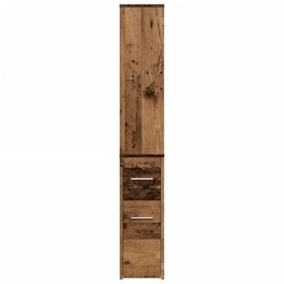 Badkamerkast smal met wielen bewerkt hout oud houtkleurig
