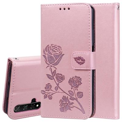 Rose reliëf horizontale Flip PU lederen draagtas met houder & kaartsleuven & portemonnee voor Huawei Honor 20 (Rose goud) Rose reliëf horizontale Flip PU lederen draagtas met houder & kaartsleuven & portemonnee voor Huawei Honor 20 (Rose goud)