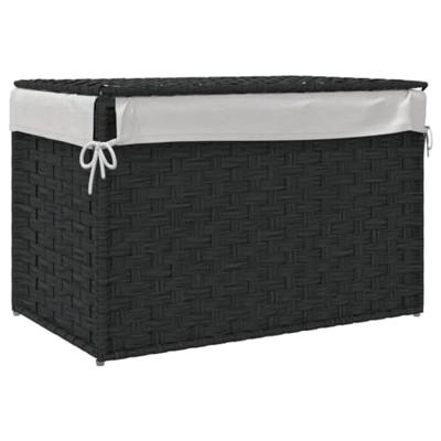 VidaXL Wasmand met deksel 55,5x35x34 cm poly rattan zwart