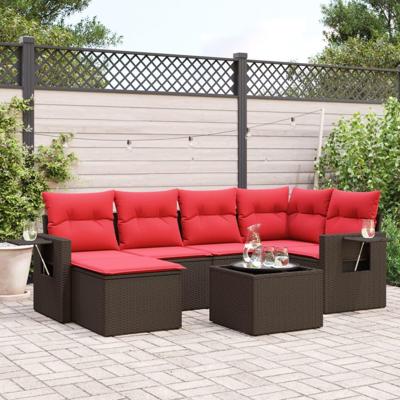 7-delige tuinbankset met kussens, bruin polyrotan