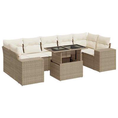 8-delige Loungeset met kussens poly rattan beige