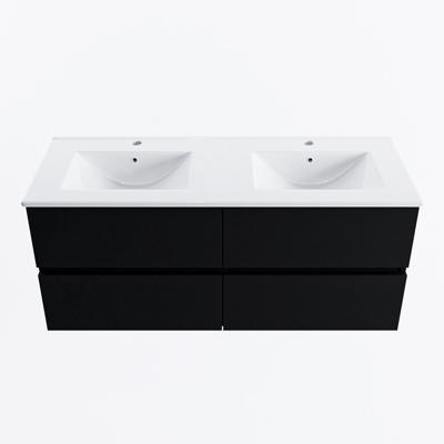 MONDIAZ VICA 120cm badmeubel onderkast Urban 4 lades. Wastafel DENIA dubbel 2 kraangaten, kleur Glanzend Wit.