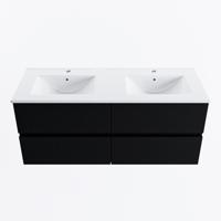 MONDIAZ VICA 120cm badmeubel onderkast Urban 4 lades. Wastafel DENIA dubbel 2 kraangaten, kleur Glanzend Wit. - thumbnail