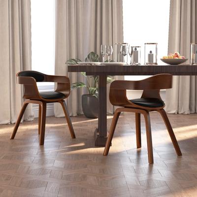 Eetkamerstoelen 2 st gebogen hout en kunstleer zwart Eetkamerstoelen 2 st gebogen hout en kunstleer zwart