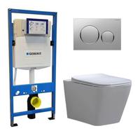 Geberit UP 320 Toiletset - Inbouw WC Hangtoilet Wandcloset - Alexandria Flatline Sigma-20 Mat/Glans Chroom - thumbnail