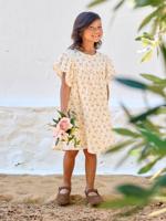 Jurk met bloemenprint van katoenen gaas vanille - thumbnail