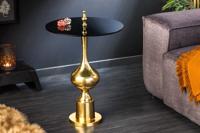 Design bijzettafel ABSTRACT 45cm goud metaal zwart glazen blad handgemaakt rond - 42228 - thumbnail