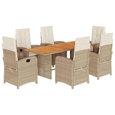 7-delige Tuinset met kussens poly rattan gemengd beige