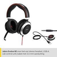 Jabra Evolve 80 UC Wired Stereo Over-Ear Headset – Unified Communications Optimised Headphones With Active Noise Cancellation – USB and 3.5 mm Jack Connections – Black - thumbnail