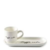 Riviera Maison Kop-en schotel, koffiemok met tekst 85 ml - Caffè Solo - thumbnail