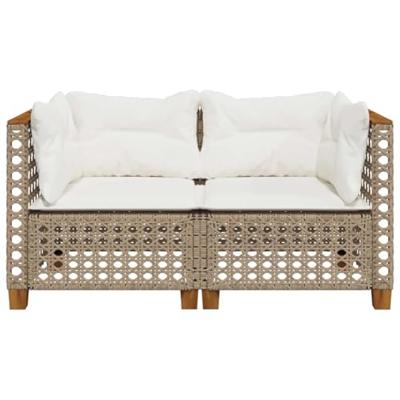 Tuinbanken 2 st met kussens poly rattan beige