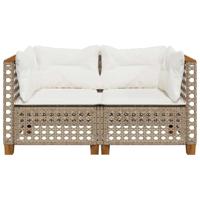 Tuinbanken 2 st met kussens poly rattan beige - thumbnail