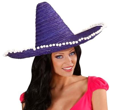 Sombrero paars/blauw 50cm met pompons