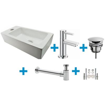 Wiesbaden Fonteinset Rhea S Mini met Fontein Links - Glans Wit - Kraan - Sifon - Afvoerplug - Chroom