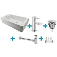 Wiesbaden Fonteinset Rhea S Mini met Fontein Links - Glans Wit - Kraan - Sifon - Afvoerplug - Chroom - thumbnail